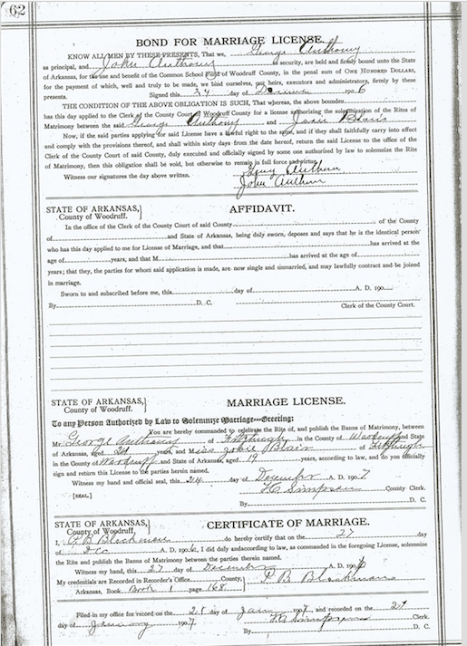 George and Josie Marriage License – The Anthony Family